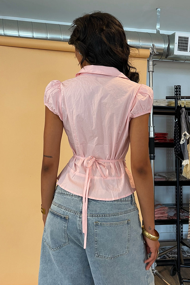 Alice Pink Button Up Tie Back Top
