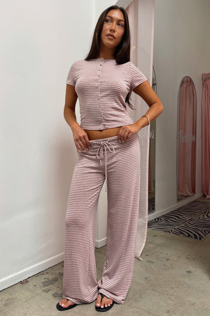 Laidback Pink and Heather Grey Stripe Pants