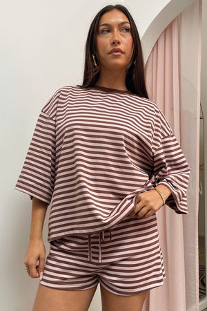 Road Trip Pink and Brown Stripe Mini Shorts