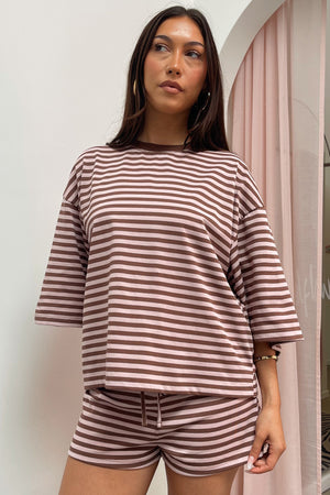 Road Trip Pink and Brown Stripe Tee