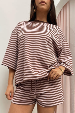 Road Trip Pink and Brown Stripe Tee
