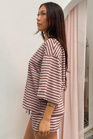 Road Trip Pink and Brown Stripe Tee