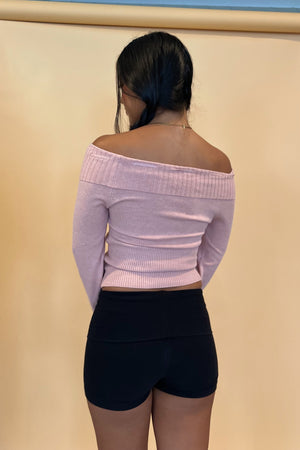 On Pointe Baby Pink Off the Shoulder Sweater Top