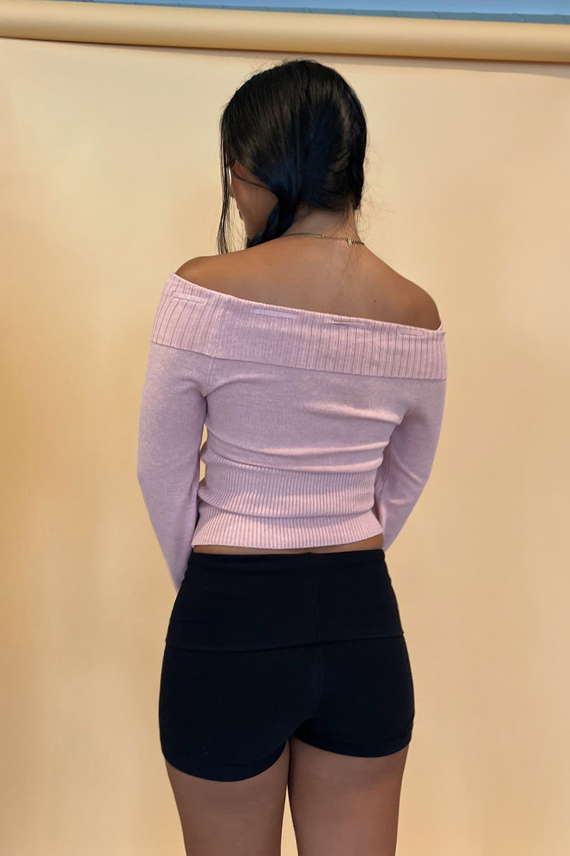 On Pointe Baby Pink Off the Shoulder Sweater Top