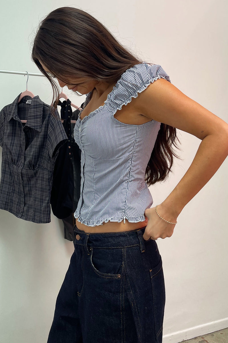 Isabelle Blue and White Pinstripe Button Up Top