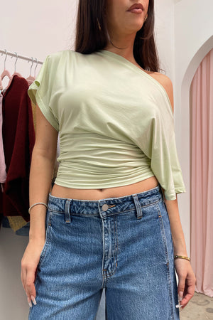 Self Assured Pistachio Wide Neck Short Sleeve Top