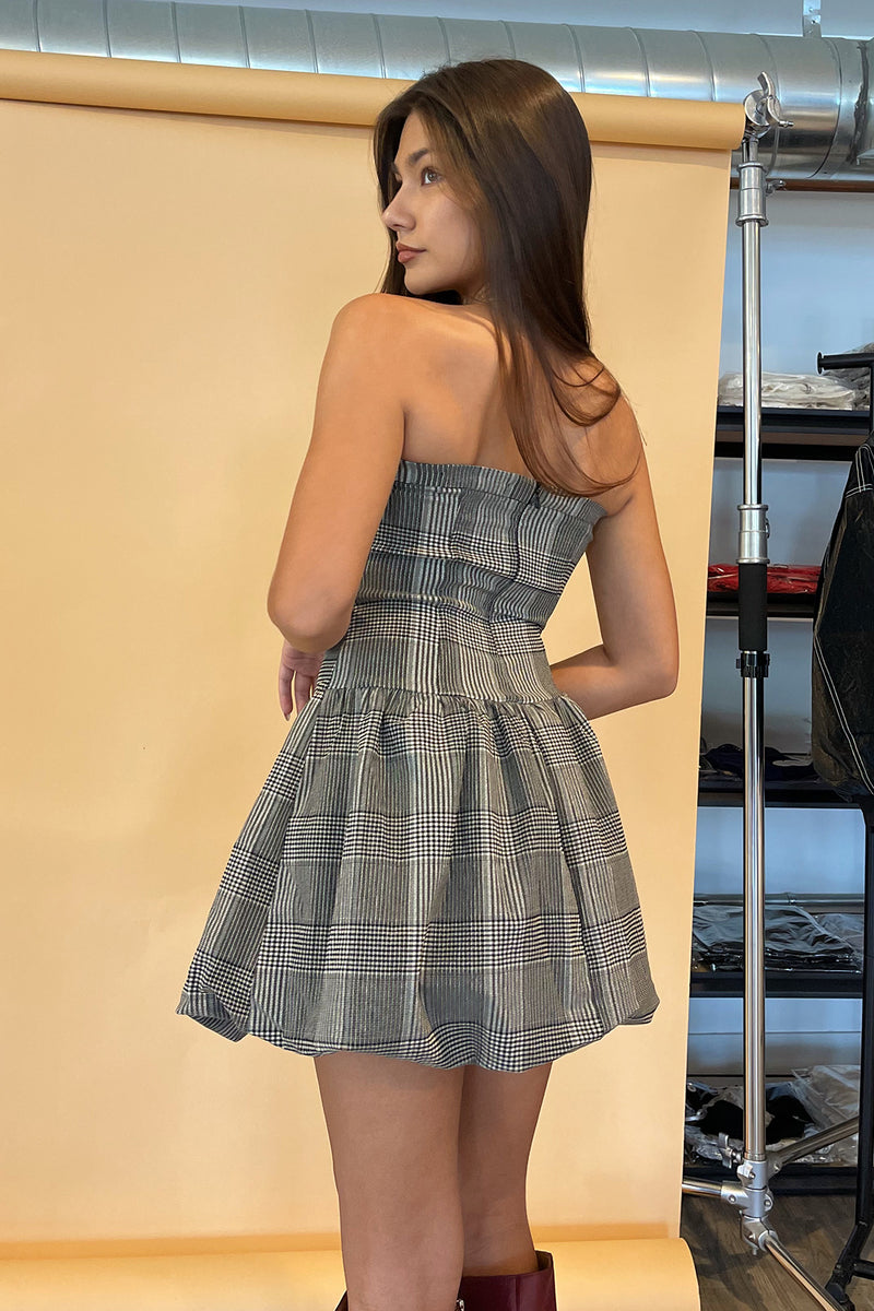 Trend Report Taupe and Black Plaid Bubble Mini Dress