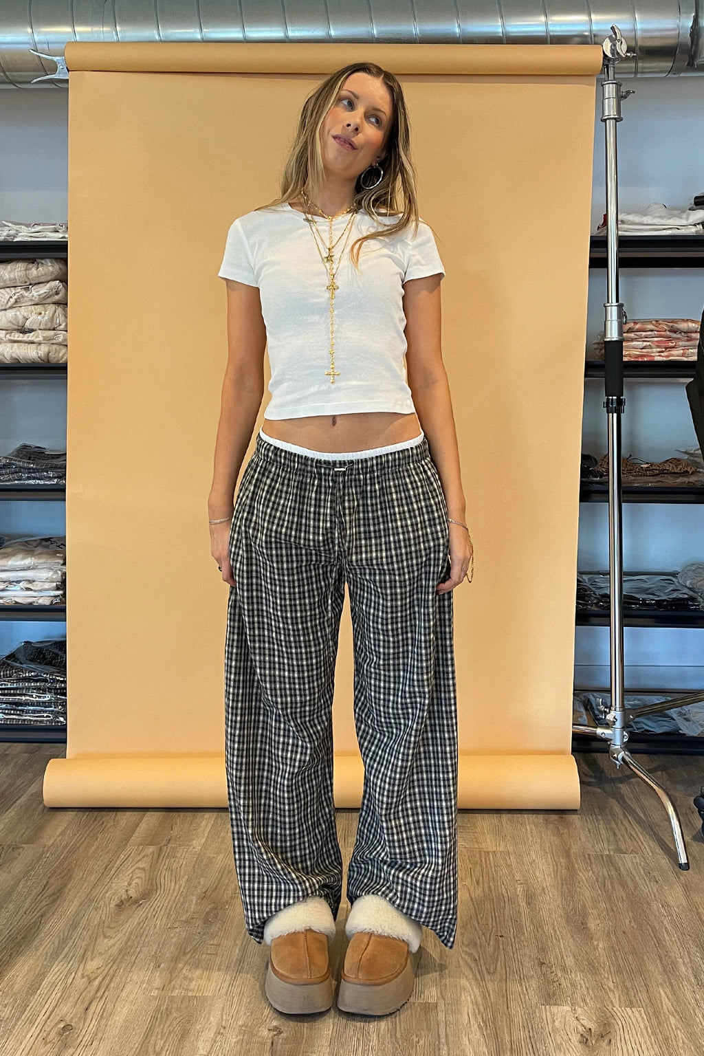 Alex Plaid with Contrast Waistband Detail Pants