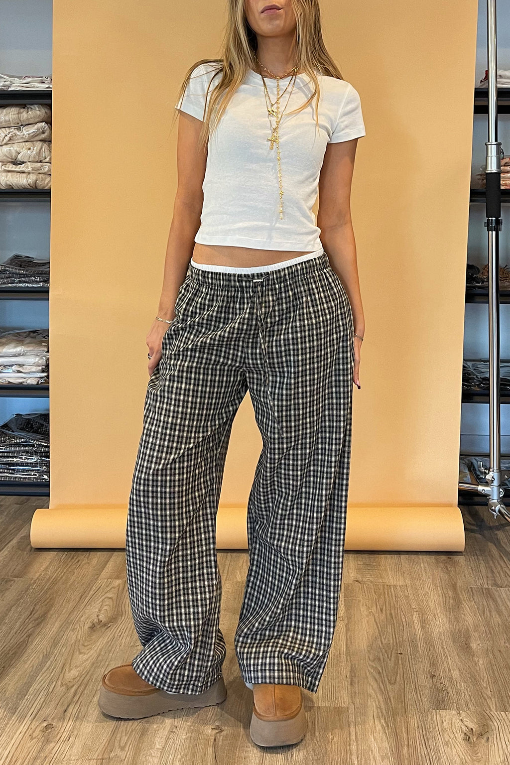 Alex Plaid with Contrast Waistband Detail Pants