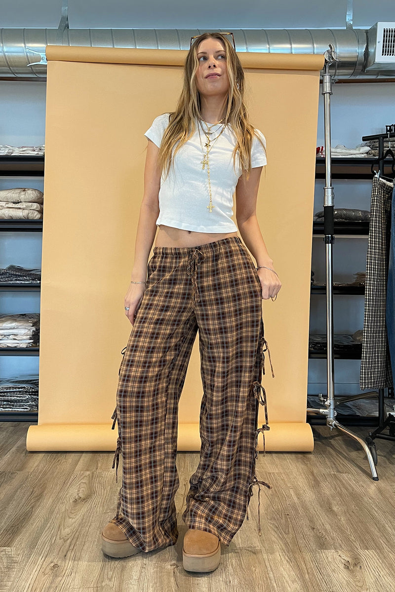 Amanda Plaid Side Tie Pants