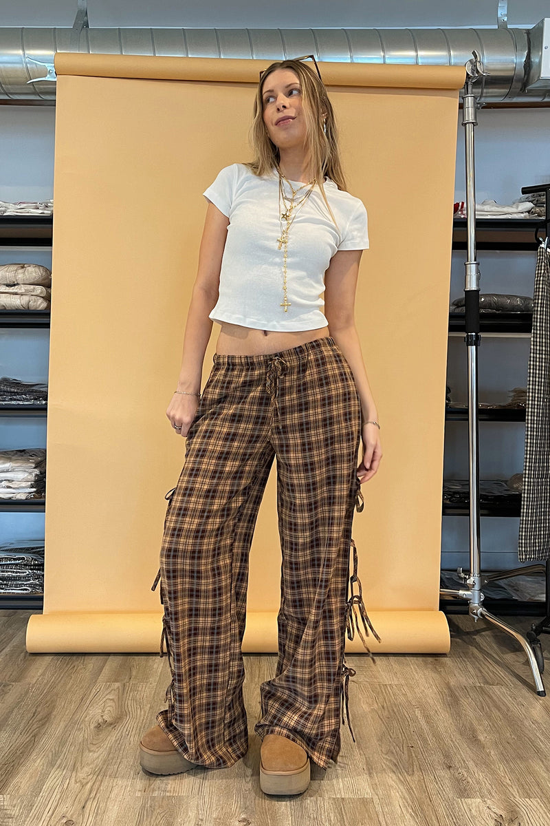 Amanda Plaid Side Tie Pants