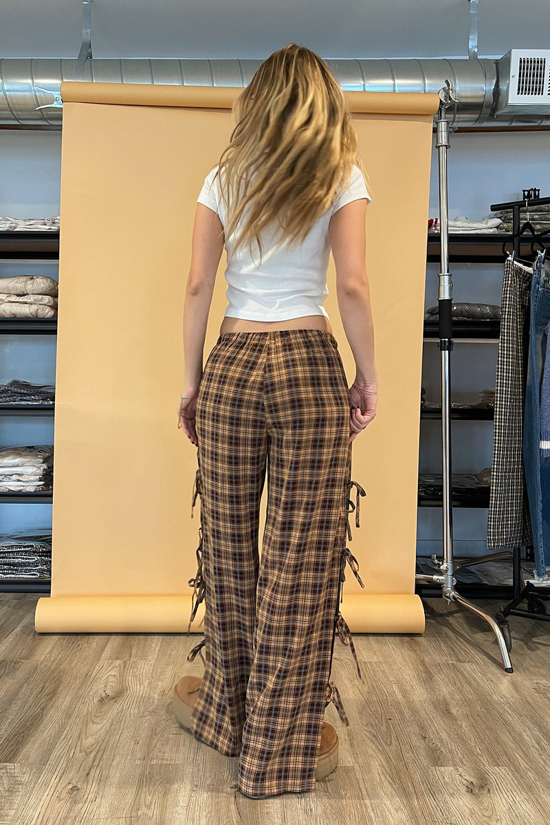 Amanda Plaid Side Tie Pants