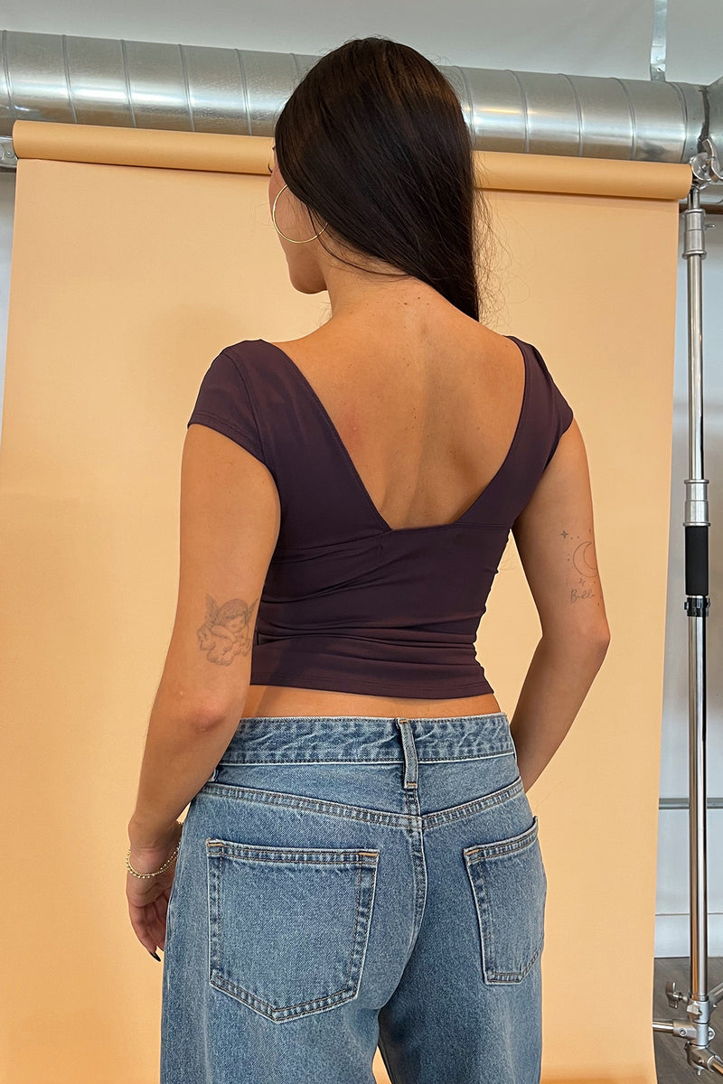 Amara Plum Sweetheart Neckline Fitted Tee