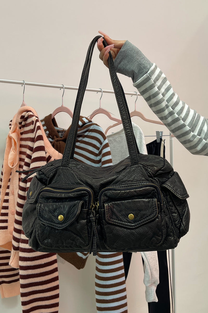 All In Brown Faux Leather Pocket Detail Bag