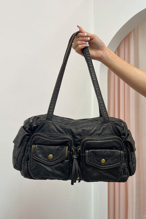 All In Brown Faux Leather Pocket Detail Bag