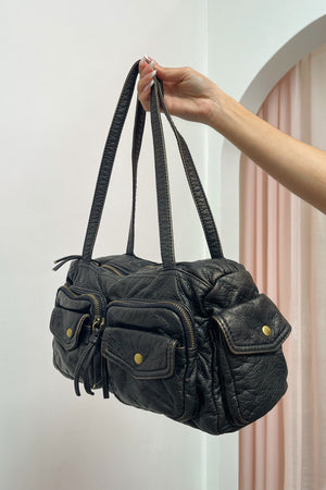 All In Brown Faux Leather Pocket Detail Bag