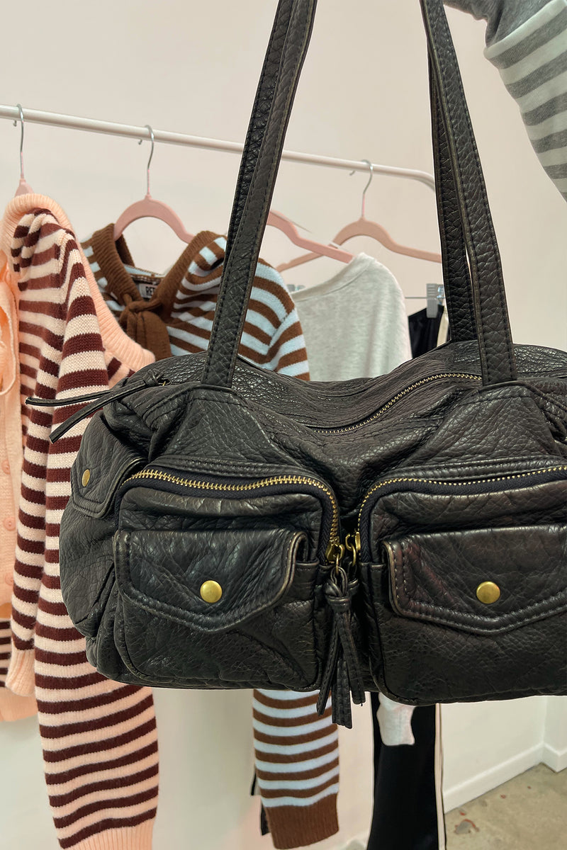 All In Brown Faux Leather Pocket Detail Bag