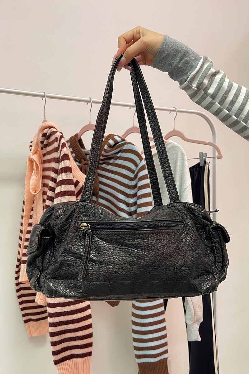 All In Brown Faux Leather Pocket Detail Bag