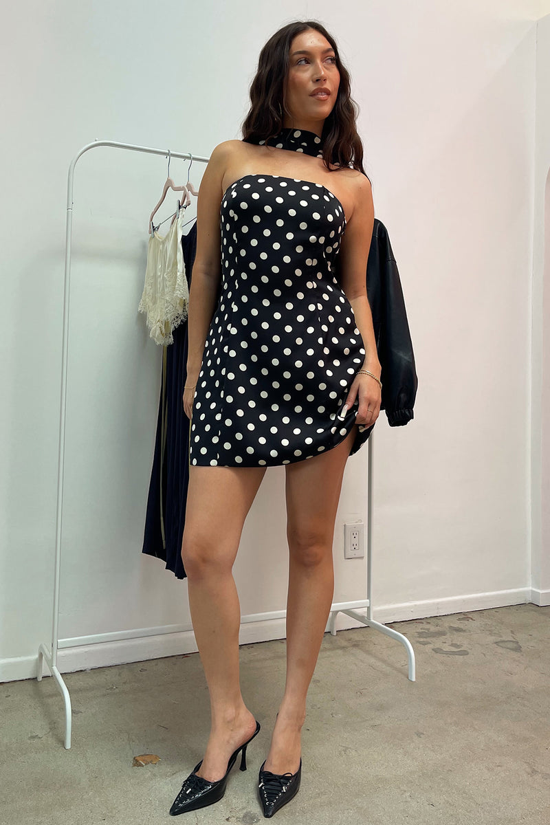 Stella Black with Cream Polka Dot Mini Dress and Scarf Set