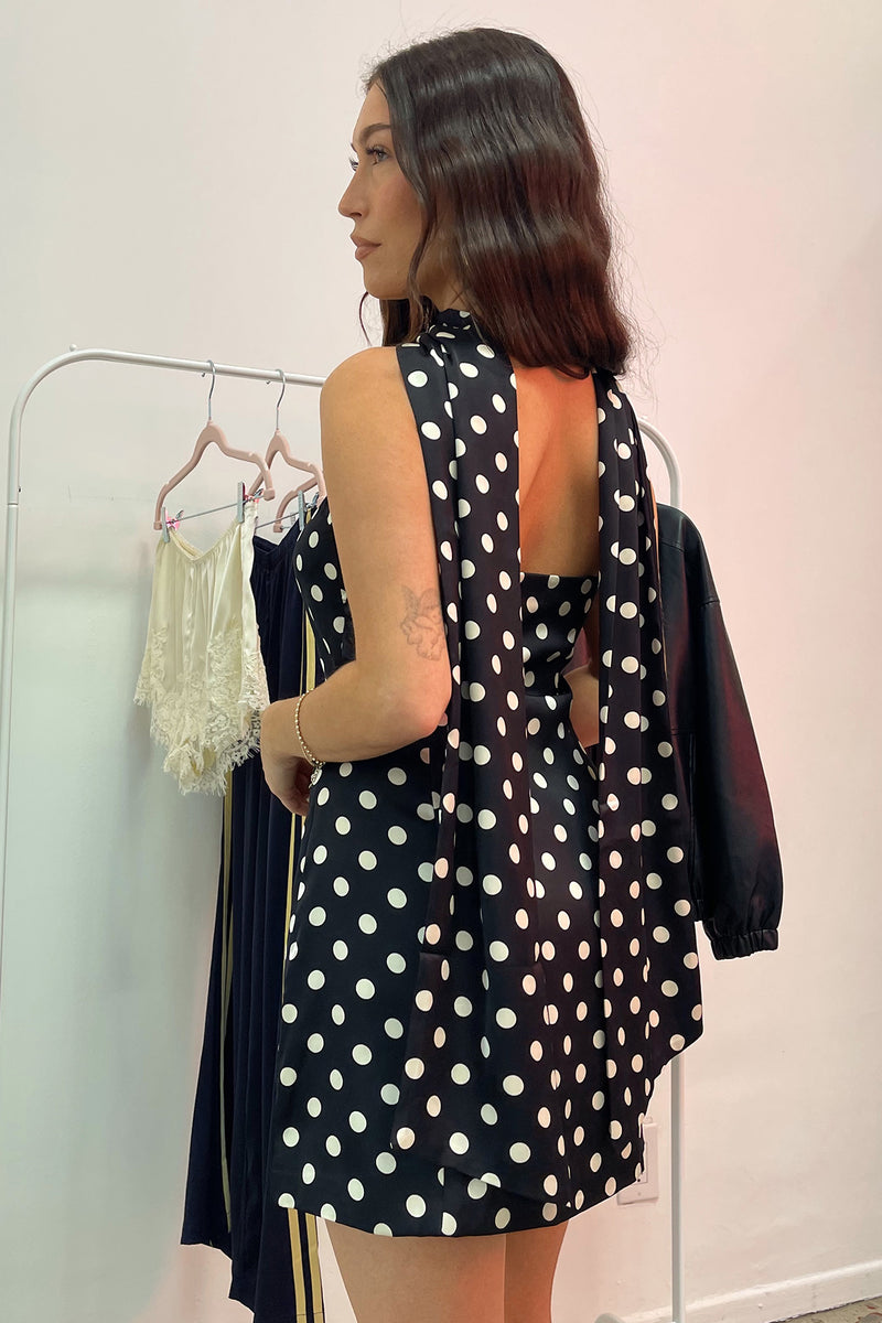 Stella Black with Cream Polka Dot Mini Dress and Scarf Set