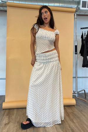 Champs-Élysées Cream with Black Polka Dot Maxi Skirt