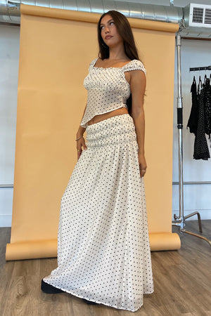 Champs-Élysées Cream with Black Polka Dot Maxi Skirt