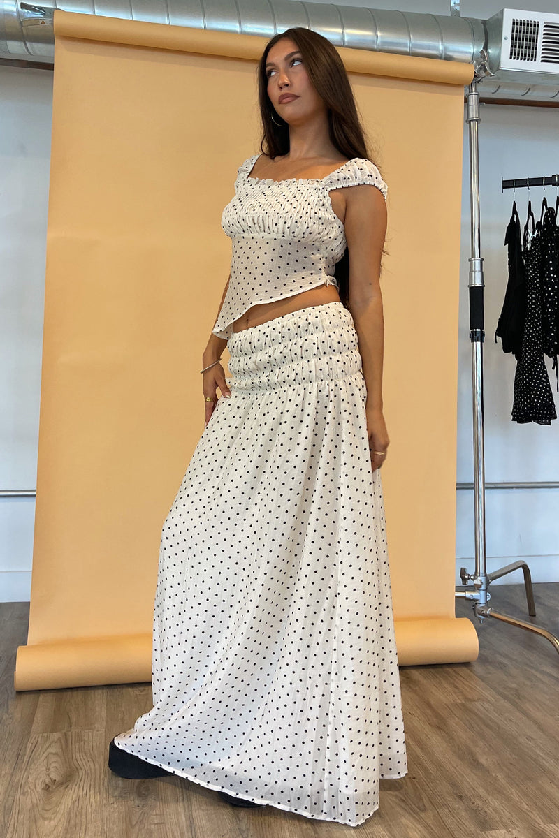 Champs-Élysées Cream with Black Polka Dot Maxi Skirt