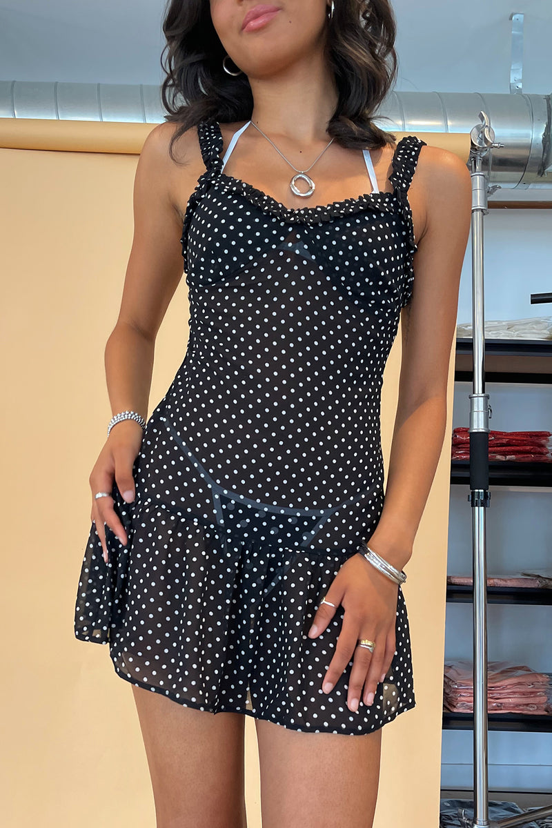 Valentina Black with White Polka Dot Mesh Mini Dress