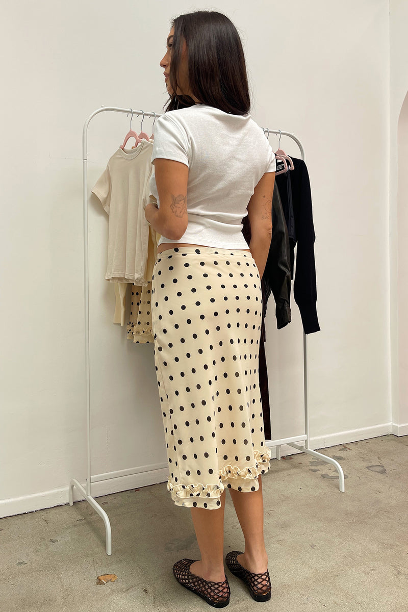 Rhea Cream with Black Polka Dot Ruffle Midi Skirt