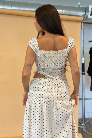 Champs-Élysées Cream with Black Polka Dot Asymmetrical Top