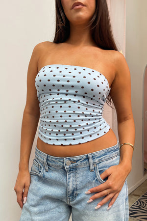 Dottie Blue with Brown Polka Dot Tube Top