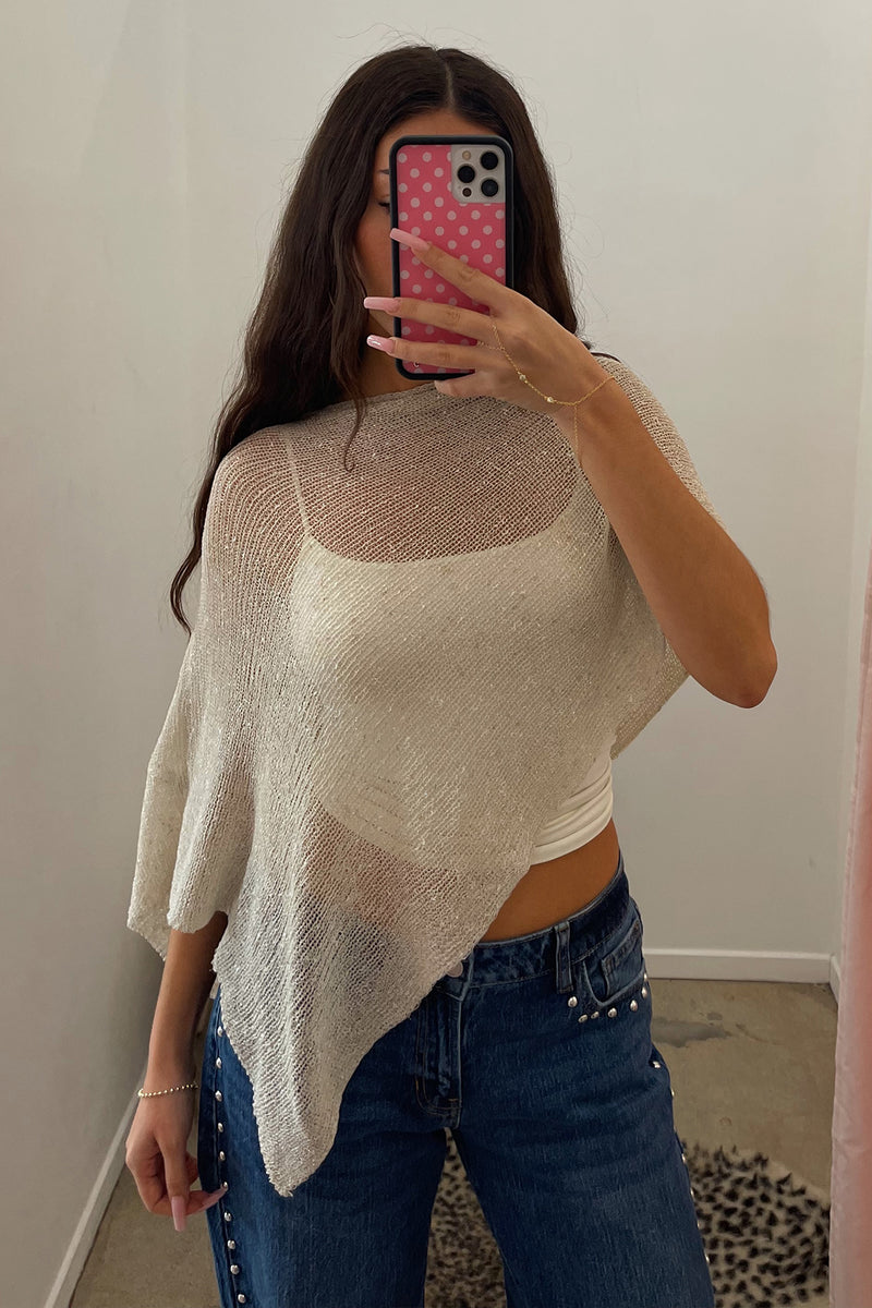 Starry Night Cream with Gold and Silver Sparkle Poncho