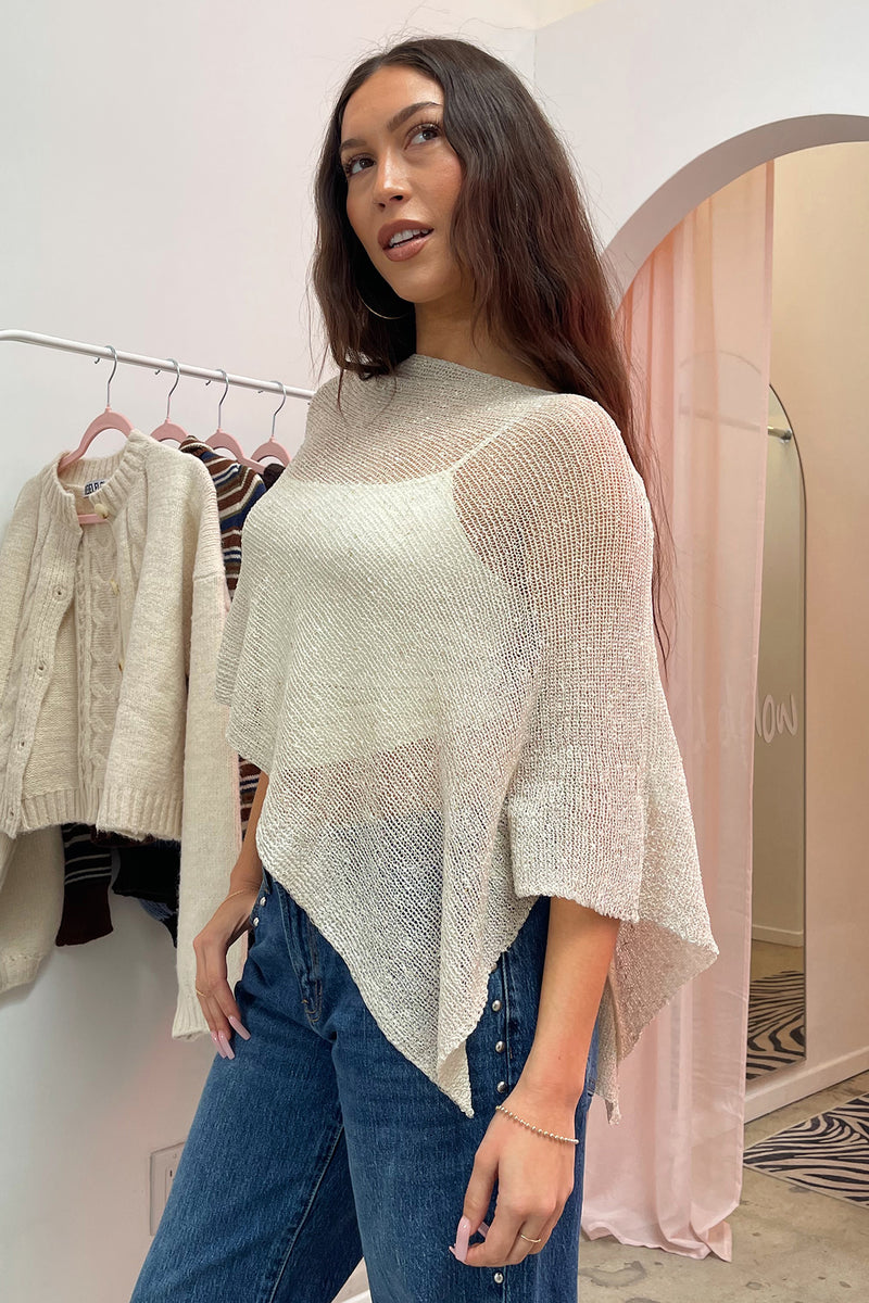 Starry Night Cream with Gold and Silver Sparkle Poncho