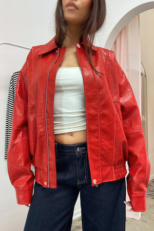 MJ Red Faux Leather Jacket
