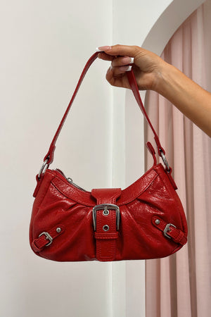 Last Minute Plans Red Faux Leather Shoulder Bag