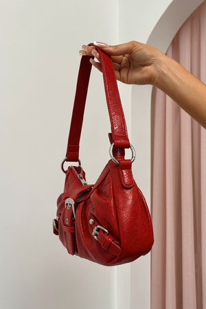 Last Minute Plans Red Faux Leather Shoulder Bag