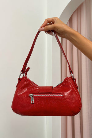 Last Minute Plans Red Faux Leather Shoulder Bag