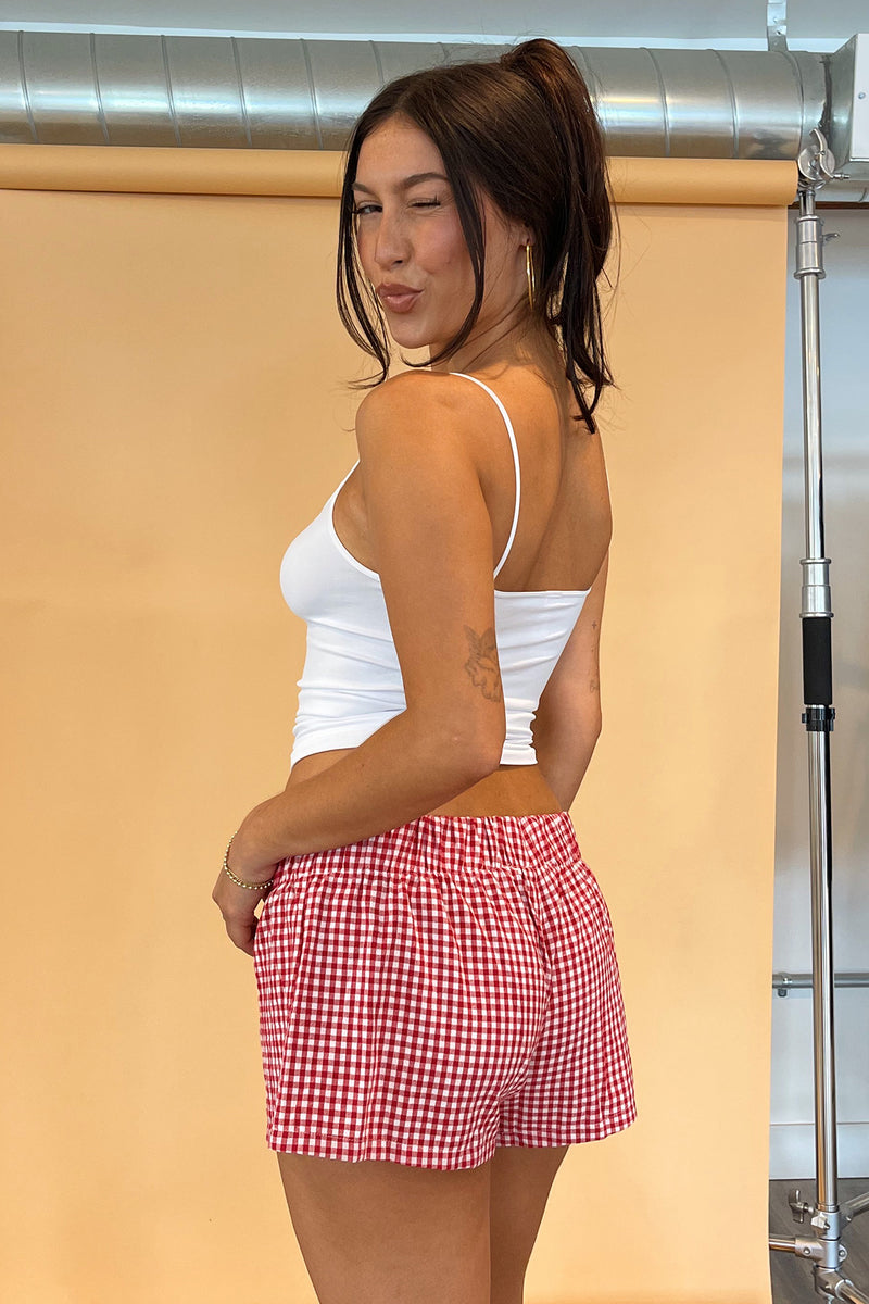 Parker Red Gingham Boxer Style Mini Shorts