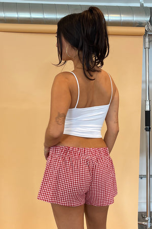 Parker Red Gingham Boxer Style Mini Shorts