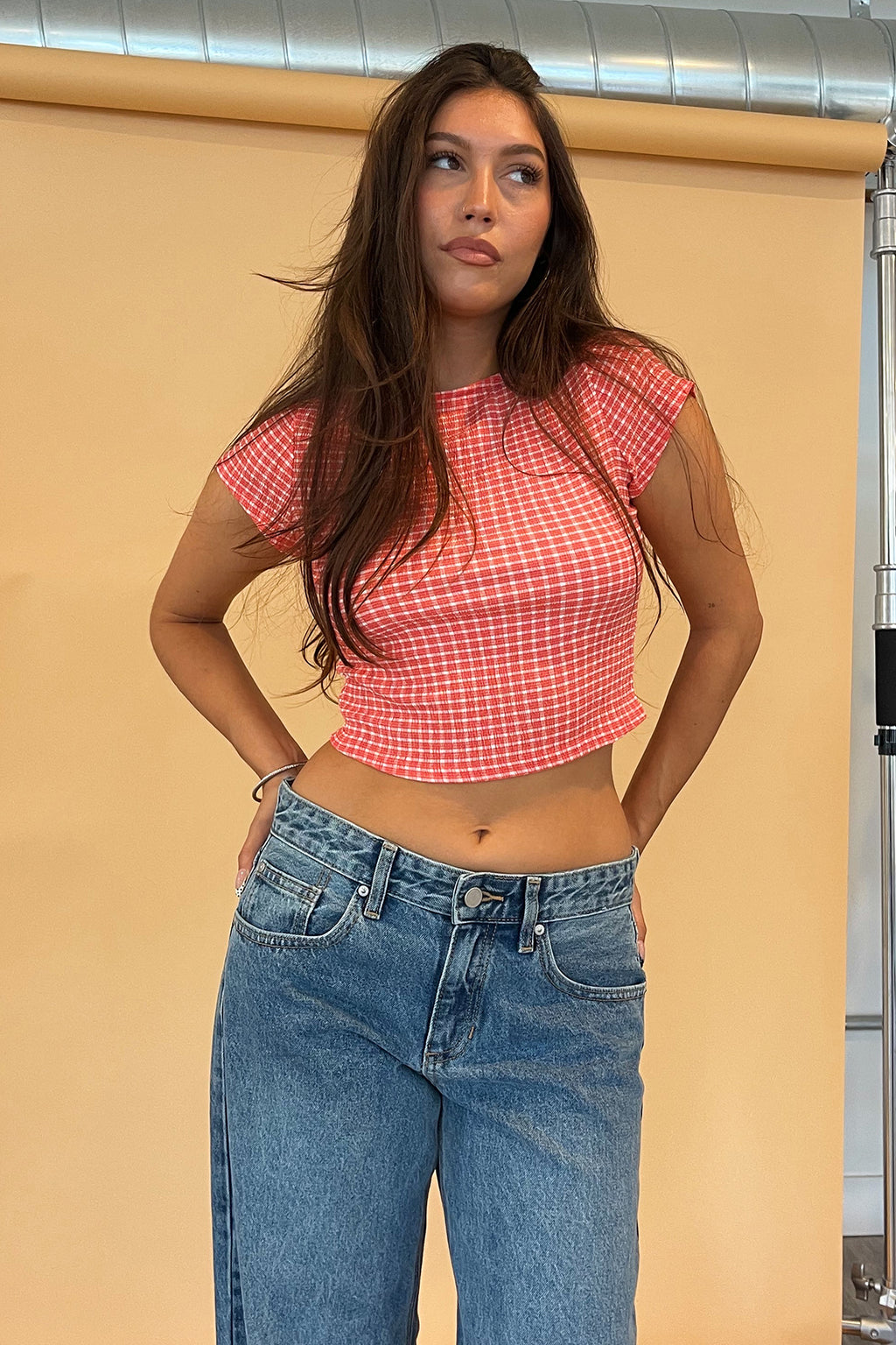 Tommie Red Plaid Tie Back Top