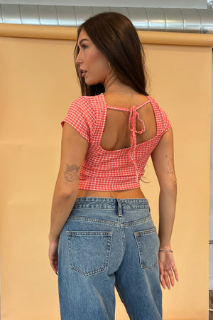 Tommie Red Plaid Tie Back Top