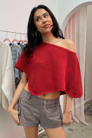 Love Spell Red Heart Knit Poncho