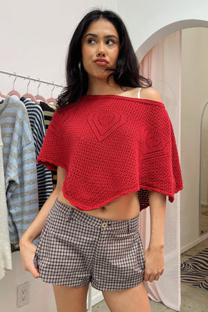 Love Spell Red Heart Knit Poncho