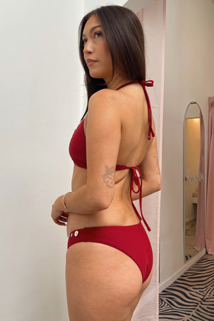 Calypso Red with Shell Button Detail Bikini