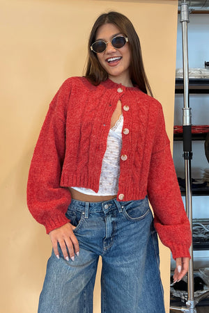 Ruby Red Cable Knit Cardigan