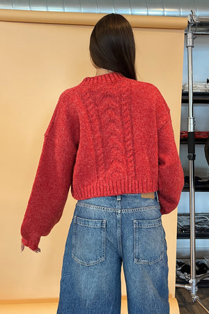 Ruby Red Cable Knit Cardigan