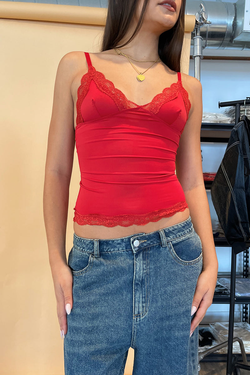 Alter Ego Red Lace Trim Tank Top