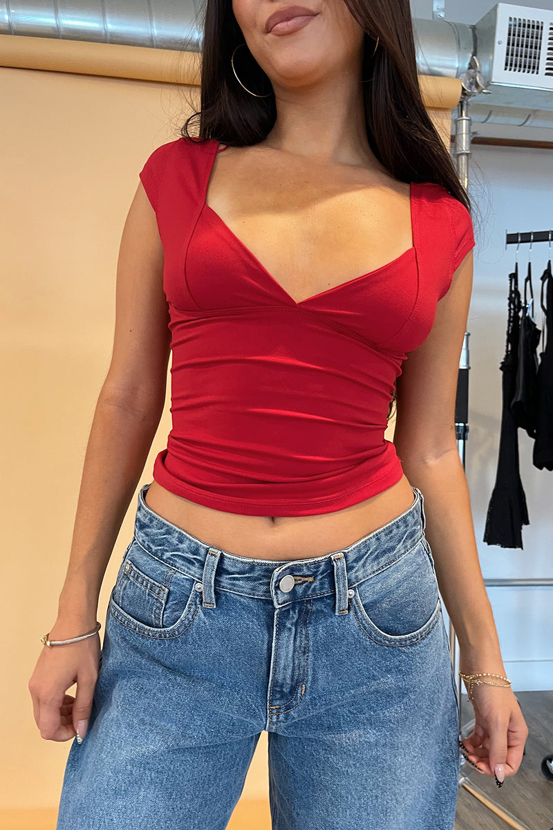 Amara Red Sweetheart Neckline Fitted Tee