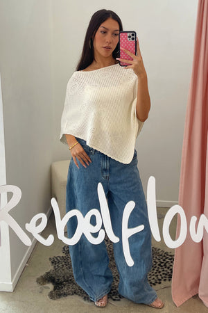 Adore You Cream Rosette Knit Poncho