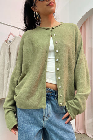 Blythe Sage Green Button Up Cardigan